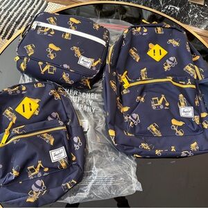 NEW Herschel Heritage Supply - 3 piece set Kids Construction site pattern bags